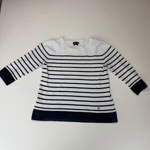 Massimo Dutti Breton White/Navy Stripe Nautical 3/4 Sleeve 100% Cotton Sweater